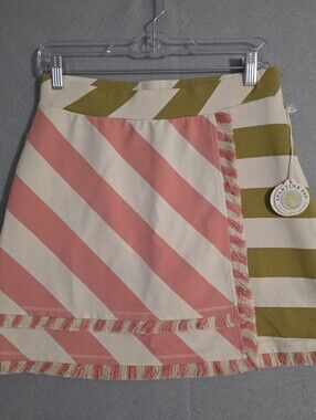 NWT Spartina 449 Womens Fringe Faux Wrap Skort Castillo Coral Stripe Size Small